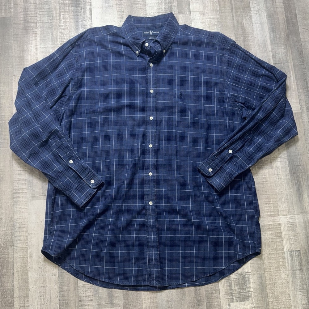 Polo Ralph Lauren Men's Blake XL Blue White Plaid Button Down Long Sleeve Shirt